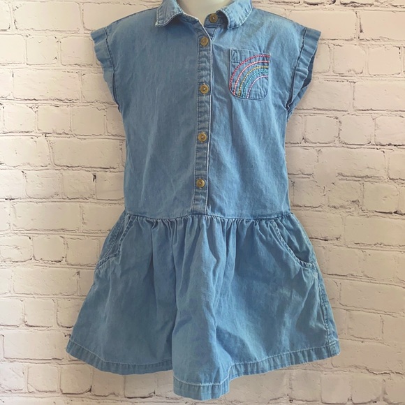 Cat & Jack Chambray Denim Dropwaist Rainbow Dress - Picture 1 of 5